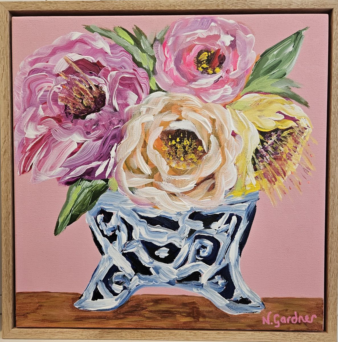 Colourful bouquet painting on a dark background